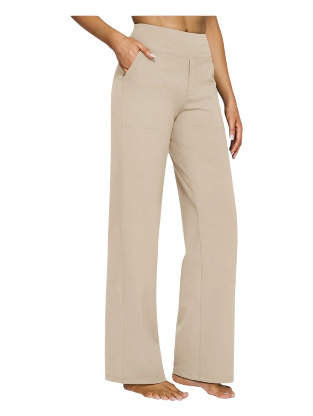 G4Free Womens Light Khaki EverGoing Loose High Waist Widd Leg Pants Medium